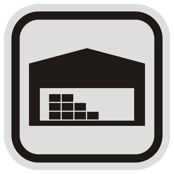 Lager, Websymbol in schwarzem und grauem Rahmen, schwarze Silhouette des Depots, Vektor  - Vektor, Bild