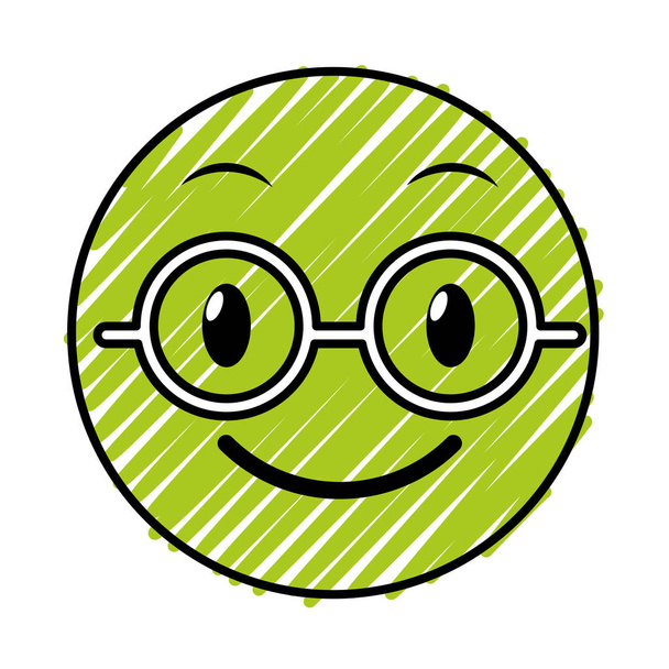 Doodle nerd πρόσωπο χειρονομία emoji έκφραση - Διάνυσμα, εικόνα