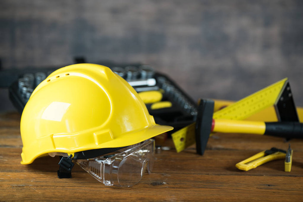 Yellow set of tools for repair and construction - Φωτογραφία, εικόνα