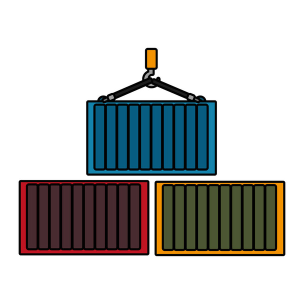 Container en kraan van levering verzend- en logistiek thema geïsoleerd ontwerpen vectorillustratie - Vector, afbeelding