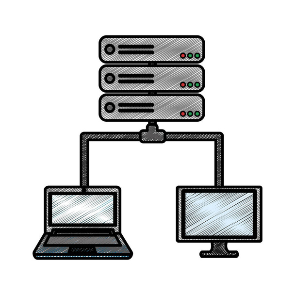 Веб-хостинг центра обработки данных и основной темы Изолированный дизайн Векторная иллюстрация
 - Вектор,изображение