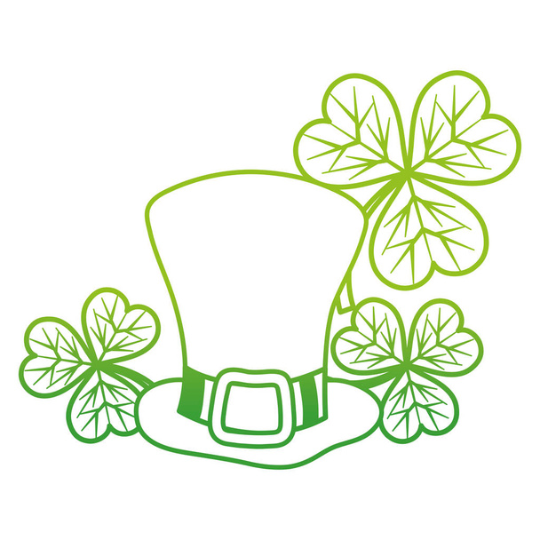 degraded line st patrick hat with clover plants - Vector, Image