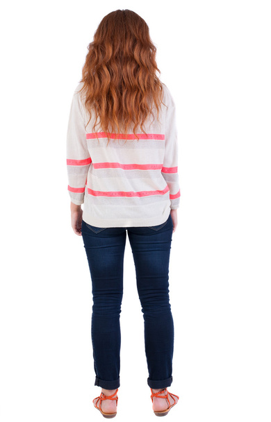 back view of standing young beautiful woman - Photo, image