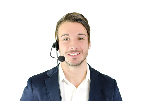 Young male telemarketing, helpdesk, customer service operator - Foto, Imagem