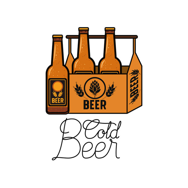 cold beer label isolated icon - Vector, Imagen