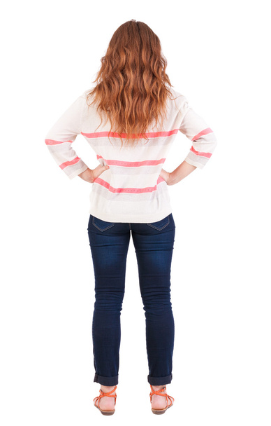 back view of standing young beautiful redhead woman - Φωτογραφία, εικόνα