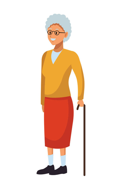 idős nő bottal - Vektor, kép