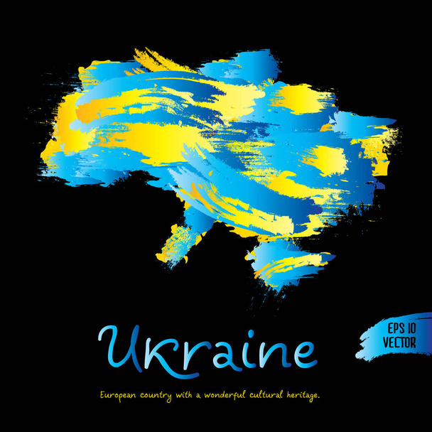 Ukraine vector map with abstract grunge brush painted into state flag colors. Vector illustration. - Vettoriali, immagini