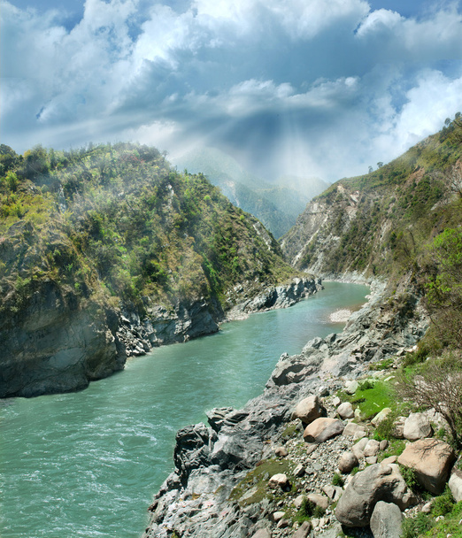 mountain Alaknanda river in canyon, Gaucher, Uttarakhand - Photo, Image