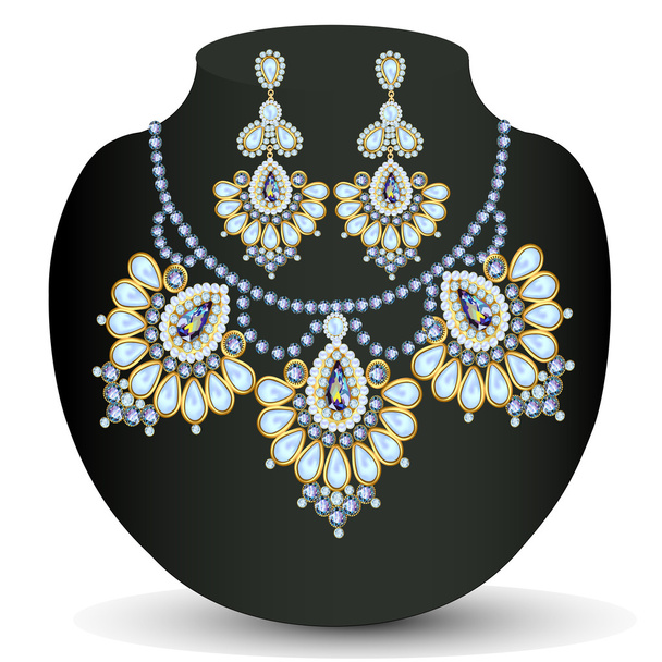 of a necklace and earrings with pearls - Vetor, Imagem