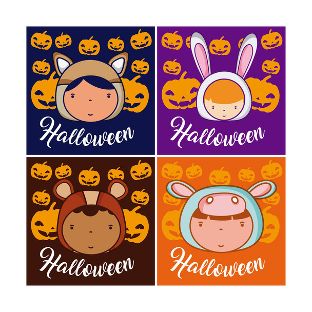 Conjunto de tarjetas de Halloween con niños dibujos animados colección vector ilustración diseño gráfico
 - Vector, imagen