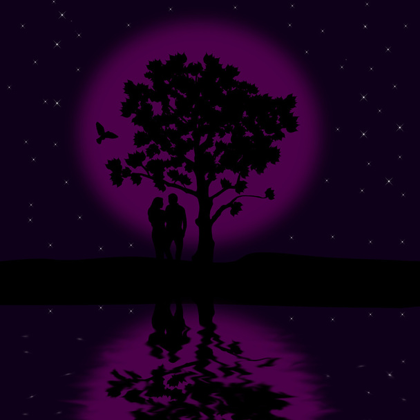 het verliefde paar op de prachtige nacht - Vector, afbeelding