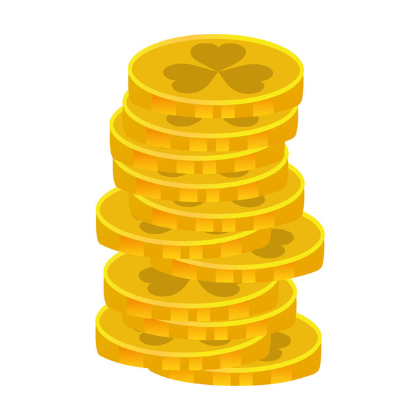 kolor złota monety pieniądze z koniczyny znak - Wektor, obraz