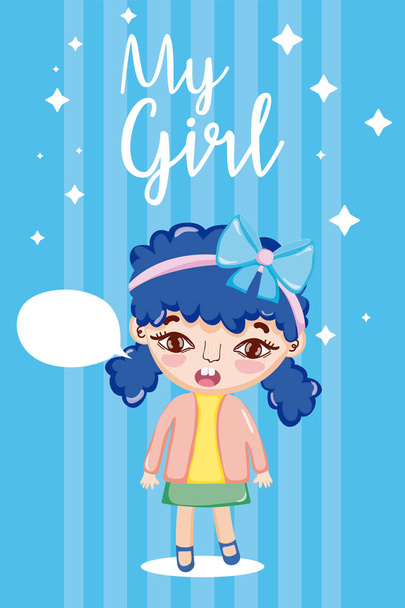 My beautiful girl talking with blank bubble speech cute cartoons vector illustration graphic design - Vector, Image