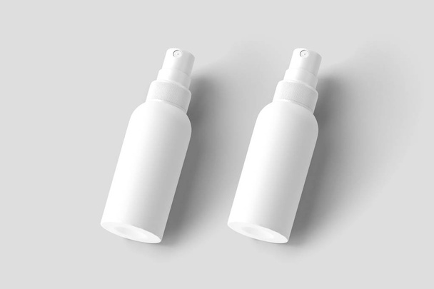 リアルに再現。現実的な化粧品のプラスチック製のボトルは、スプレー容器をことができます。ふた付きとなし。テンプレートのデザインを模擬します。3 d レンダリング - 写真・画像