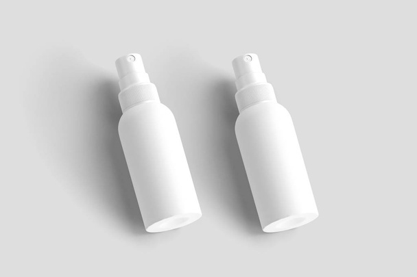 Realistic. Realistic Cosmetic plastic bottle can sprayer container. With lid and without. Template For Mock up Your Design. 3D rendering - Фото, изображение