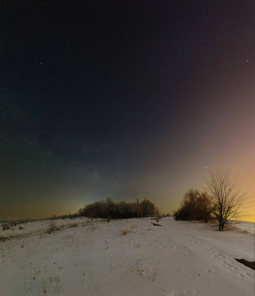 Dark night landscape with Milky Way. Winter night landscape in Kryviy Rih, Ukraine - Foto, Imagem