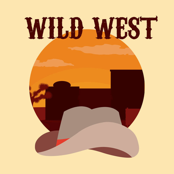 野生の西のカウボーイ ハット丸いアイコン ベクトル イラスト グラフィック デザイン - ベクター画像