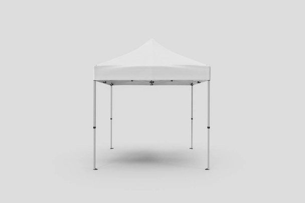 Werbewerbung Outdoor-Event-Messe Pop-up-Zelt mobiles Werbezelt. Attrappe isoliert auf weichem grauen Hintergrund. bereit für Ihr Design. 3D-Darstellung. - Foto, Bild