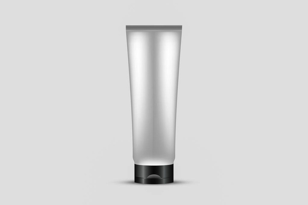 Tubo cosmetico in plastica bianca isolato su sfondo grigio morbido. Mock Up.an essere utilizzato per il design e il branding. Rendering 3D
 - Foto, immagini