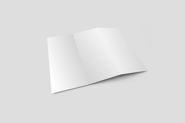 Blank Trifold Paper Brochure Mock-up on soft gray background with soft shadows. 3D rendering - Foto, Imagen