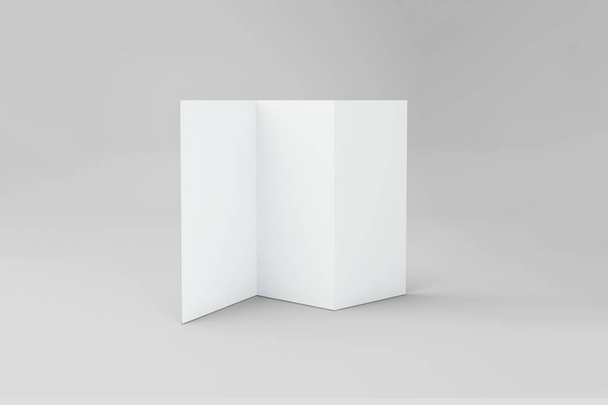 Prázdné šestidílný papír brožuru model na měkké šedé pozadí s měkké stíny. 3D vykreslování - Fotografie, Obrázek