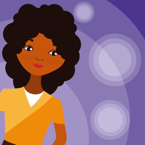Fiatal fekete nő, sárga blúz felett színes fényes háttér vektor illusztráció grafikai tervezés - Vektor, kép