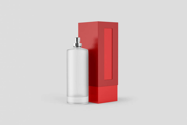 包装ボックスのモックアップの香水瓶。3 d レンダリング。あなたのデザインのため準備ができてテンプレートをモックアップします。. - 写真・画像