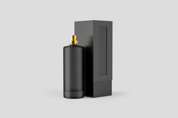 Bouteille de parfum avec boîte d'emballage maquillée. rendu 3D. Modèle de maquette prêt pour votre conception
. - Photo, image