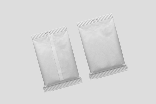 Λευκό κενό τρόφιμα θήκη τσάντα συσκευασίας. Συσκευασία για σνακ, τσιπς, ζάχαρη, μπαχαρικά ή άλλα τρόφιμα. 3D rendering. Χλευάσουμε επάνω το πρότυπο έτοιμο για το σχεδιασμό σας. - Φωτογραφία, εικόνα