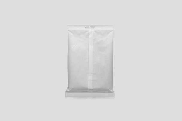 White Blank Food Pouch Bag Packaging. Packaging For Snacks, Chips, Sugar, Spices, Or Other Food. 3D rendering. Mock up template ready for your design. - Photo, Image