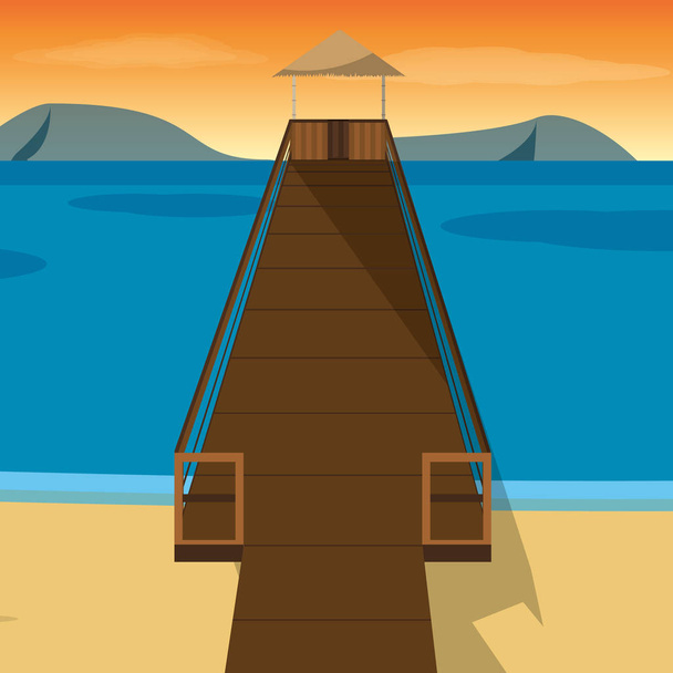 Beach with dock design - Вектор,изображение