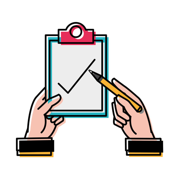 moved color man hands with pen and check list document - Vector, Image