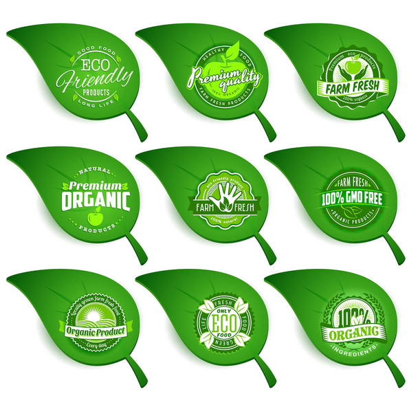 Natural organic farm fresh food logo set - Vector, Image