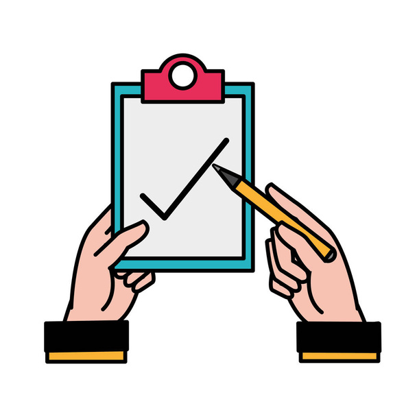 line color man hands with pen and check list document - Vector, Image