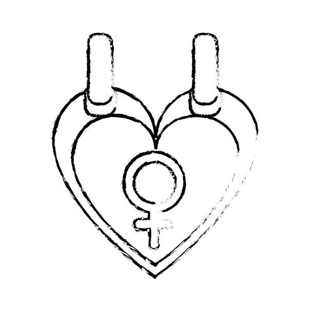 Grunge weibliches Geschlechtszeichen in Herzgrafik - Vektor, Bild