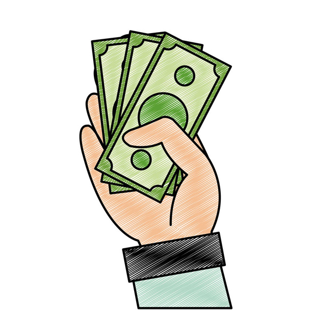 терта рука з рахунками готівкою грошова валюта
 - Вектор, зображення