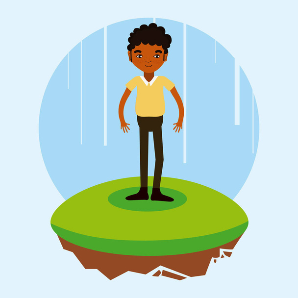 Afro man cartoon on flotating terrain vector illustration graphic design - Vector, Image