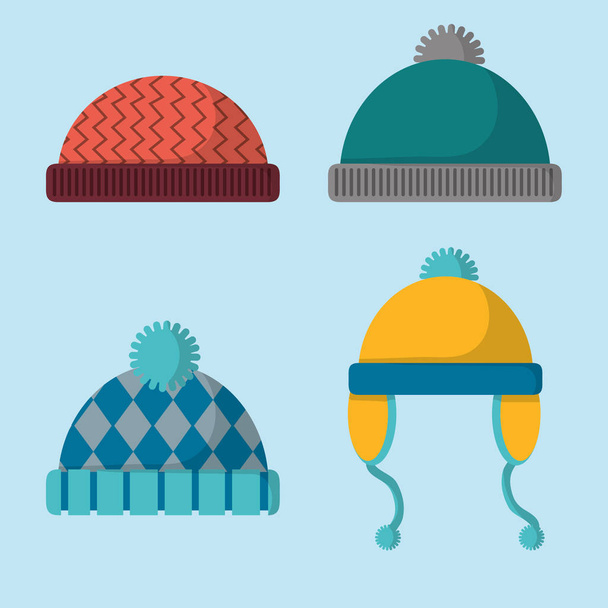 Hut Kleidung auf winterkalte Witterung einstellen - Vektor, Bild