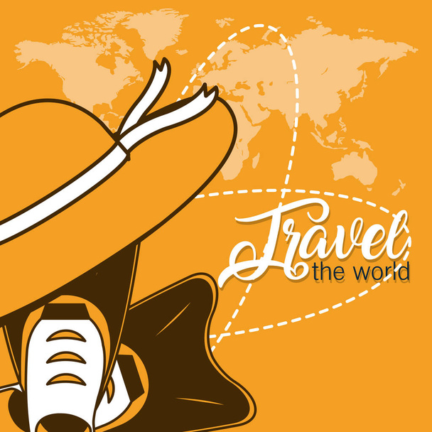 Travel the world with summer hat and diving fins vector illustration graphic design - Vector, Image