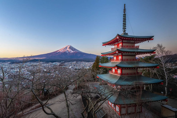 Chureito Pagoda and Mt.Fuji in winter morning - Photo, Image