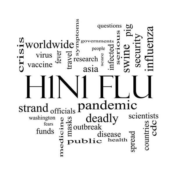 Concetto di nuvola di parole influenzali H1N1 in bianco e nero
 - Foto, immagini