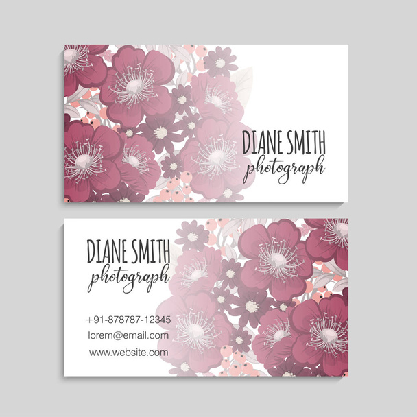 Floral style business card template vector - Vektör, Görsel