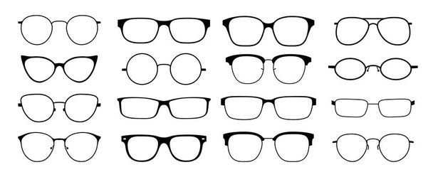 Glazen silhouet. Zon glazen hipster frame instellen, fashion zwart kunststof velgen, ronde geek stijl retro nerd bril. Vector zonnebril - Vector, afbeelding