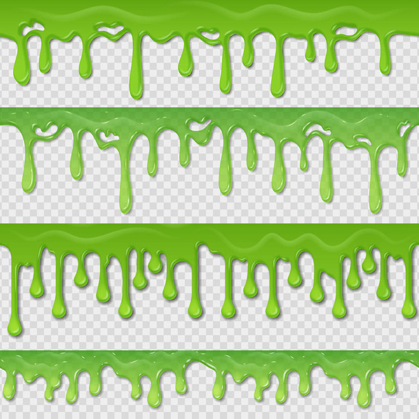 Green slime seamless pattern. Realistic toxic splatter and blob splash elements isolated on white. Vector goo green splatter - Vector, Image