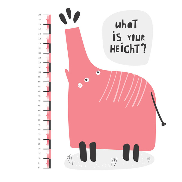 Kid height measurement, centimeter, chart with elephant for wall, room interior. - Vector, Image