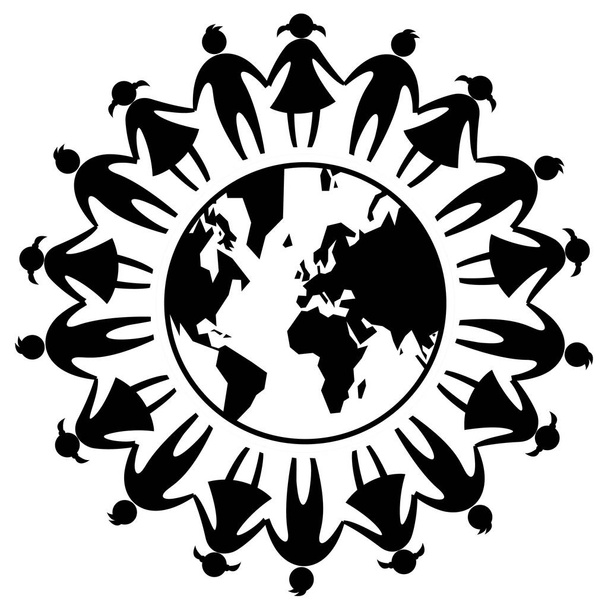 monde amitié jour icône signe symbole autour de la terre
 - Vecteur, image