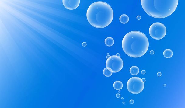 水中の水の泡、光線と青い海 - ベクター画像