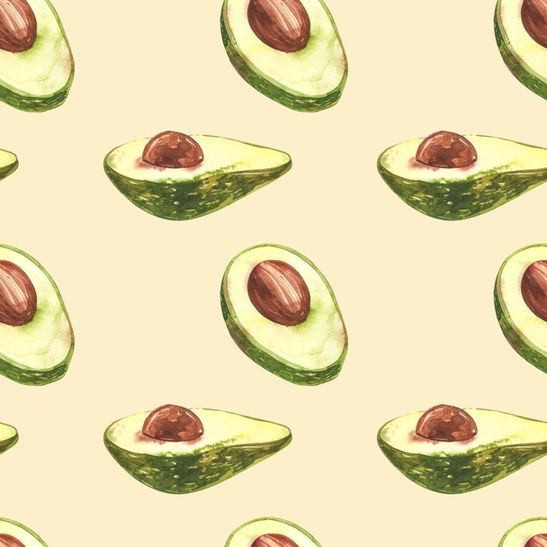Avocado watercolor hand draw illustration isolated on white background. Seamless pattern of hand drawn avocado. - Photo, Image