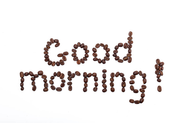 Nápis dobré ráno na kávových fazoleních - Fotografie, Obrázek